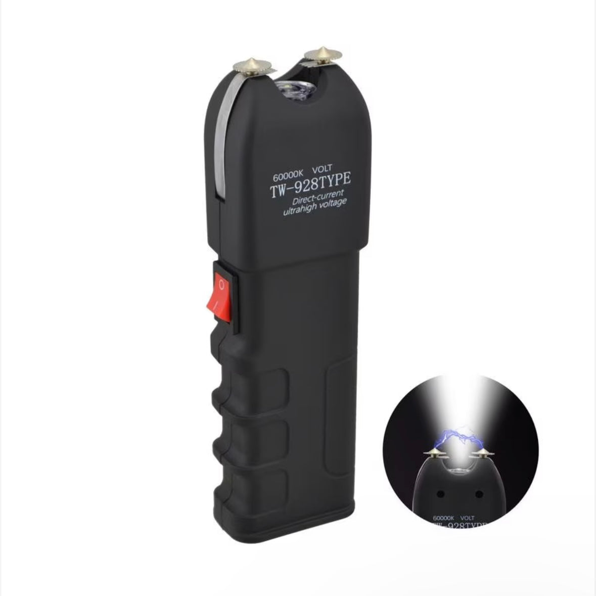 Electrosoc pentru Autoapărare cu Lanternă TW-928 + Spray Paralizant cu Piper NATO 60ml