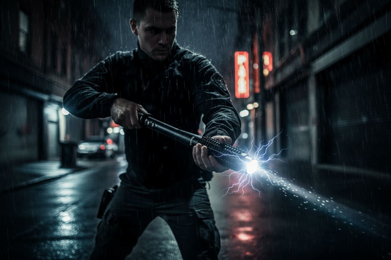 Baston Police HY-1118B – Protecție Completă cu Electrosoc și Lanternă LED