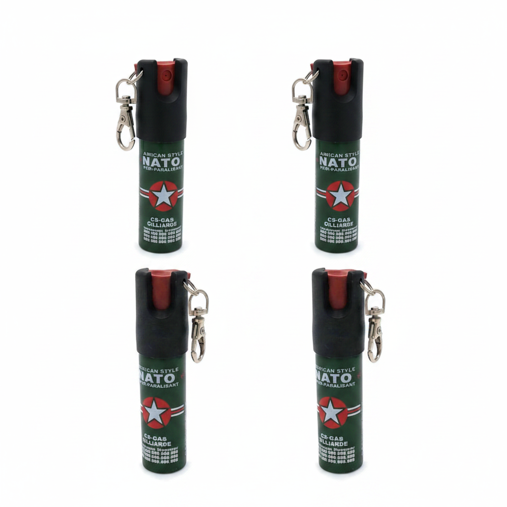 Set 4 Spray-uri Paralizante cu Piper NATO 20ml + Breloc
