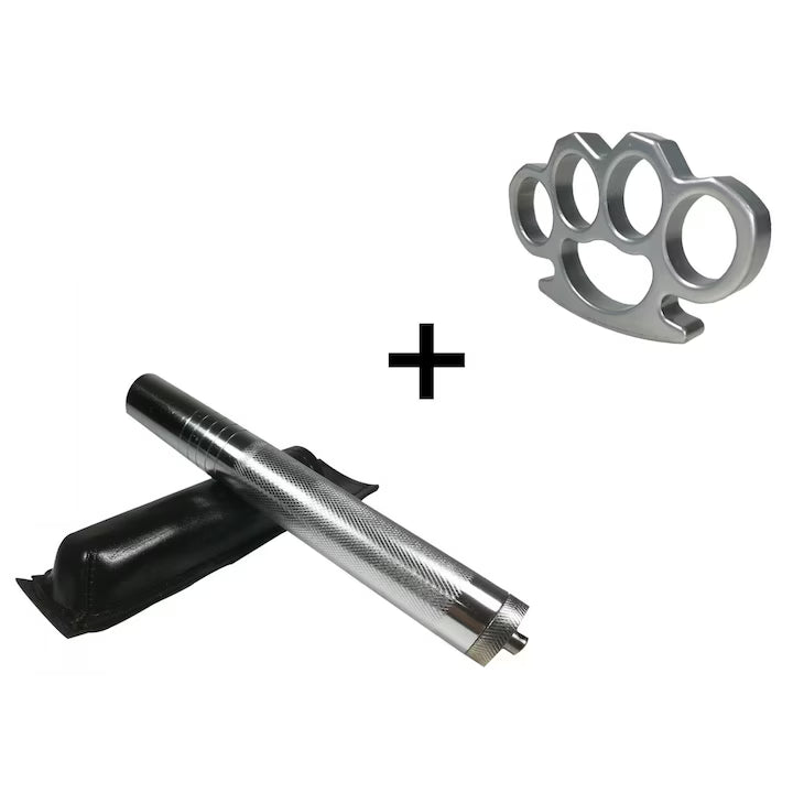 Set Autoapărare – Baston Telescopic Argintiu 64cm + Box Argintiu