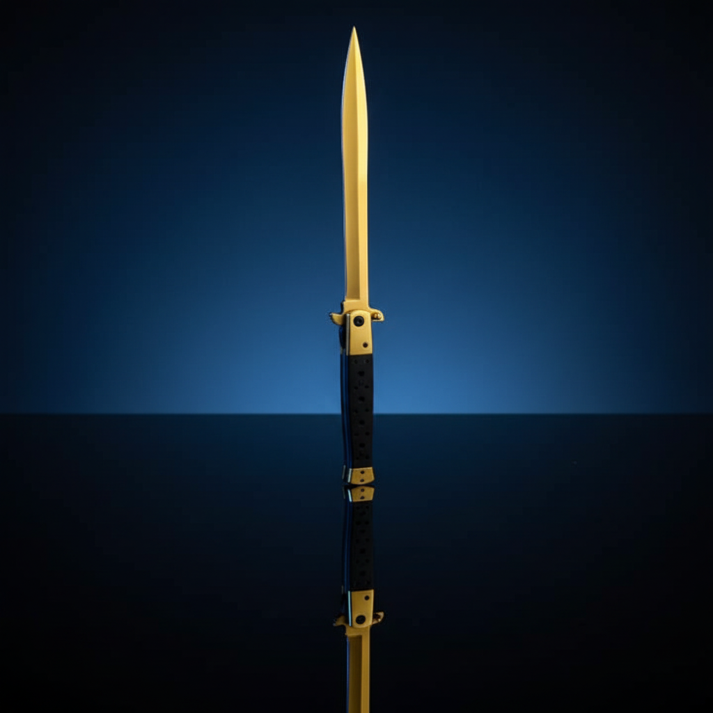 Briceag Stiletto Auriu 33cm - Lamă Aurie, Mâner Antiderapant Negru