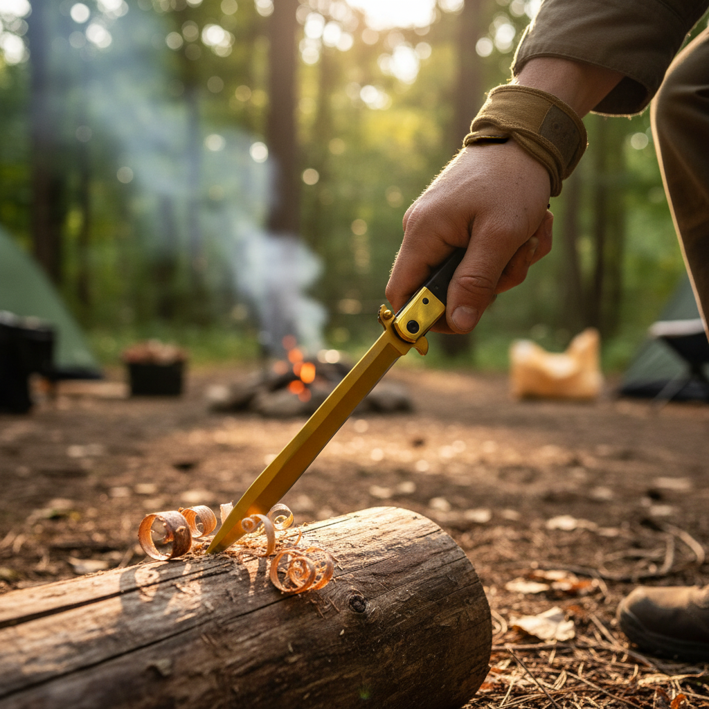 Briceag Stiletto Auriu 33cm - Lamă Aurie, Mâner Antiderapant Negru